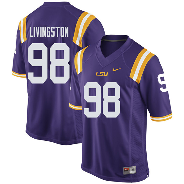 Men #98 Dominic Livingston LSU Tigers College Football Jerseys Sale-Purple